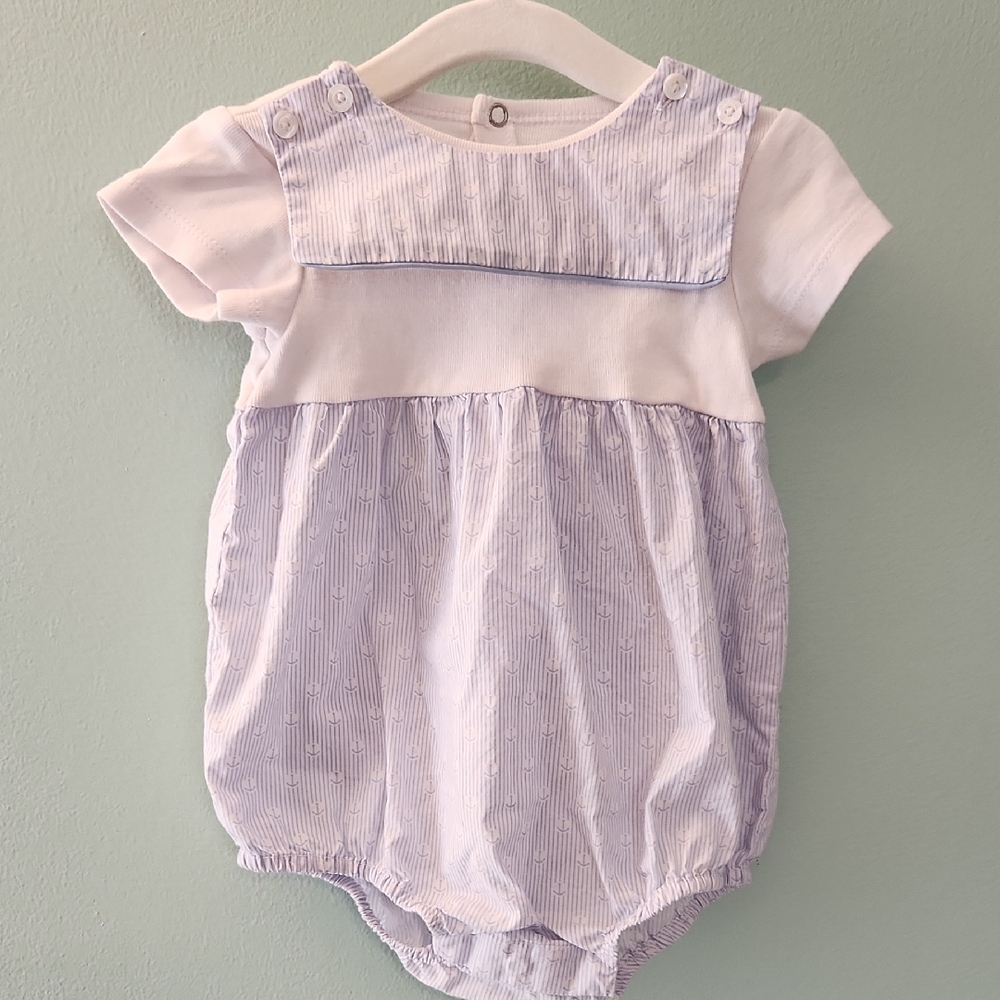 Jacadi Paris Blue & White Anchor Print Onesie